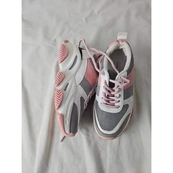 Steve Madden Womens Pink Grey White Chunky Platform Fashion Sneakers Trainers
